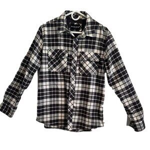 Jared Lang Men's Flannel Stretch Button Work Shirt Gray/White Plaid • Medium